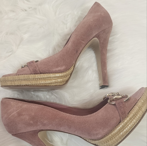 GUCCI Pink Champagne / Rose Peep Toe Heels - Picture 10 of 15